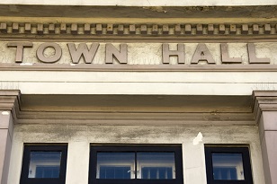 mantel labeled town hall