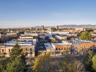 Aerial view of downtown Fort Collins, Colorado