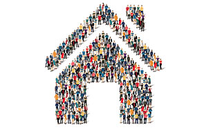 Illustration of a house made up of people figures