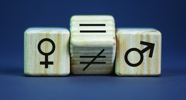 Female block hovering between equal and unequal next to male block
