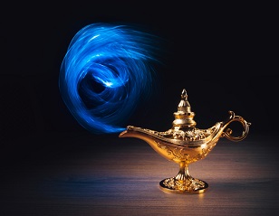 genie lamp with smoke escaping