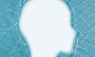 a silhouette of a profile with many points and string connected to the something outside the image.